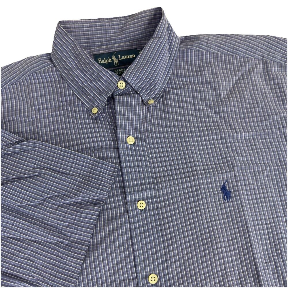 Ralph Lauren Blake Men’s Large Short Sleeve Button Down Shirt Purple, White